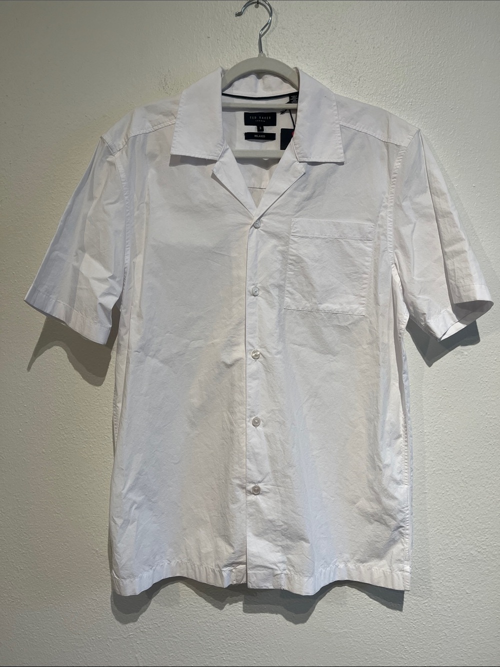 Ted Baker White Short-Sleeve Relaxed Button-Down Camp Collar Shirt 100% Cotton